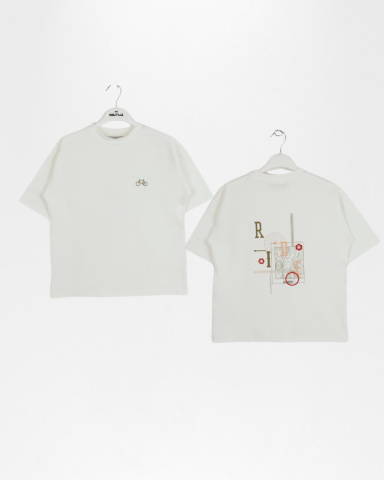 Erkek Çocuk Beyaz Sırt Baskılı Oversize Kısa Kol Tişört EKRU-HAKİ - 9 Yaş