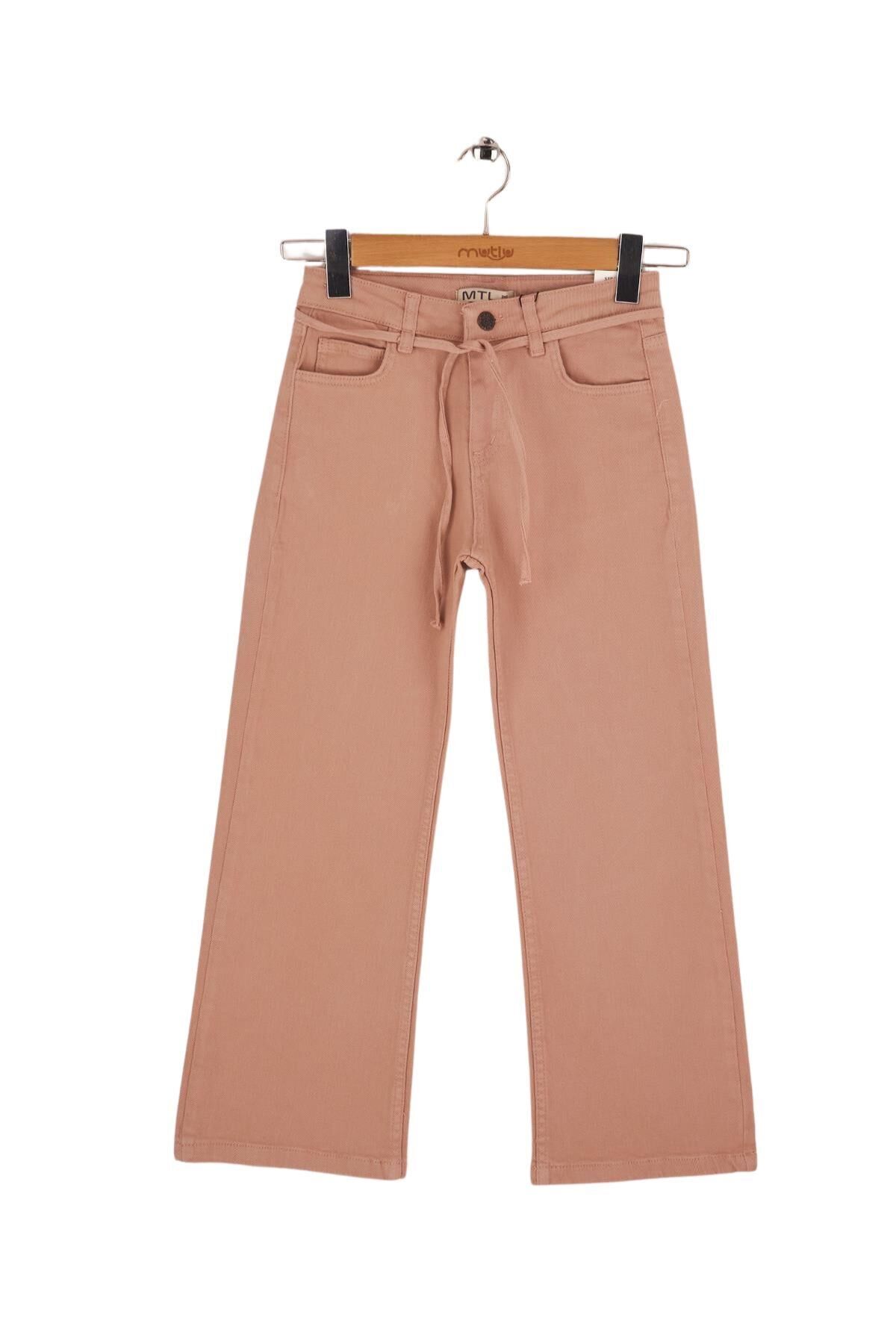 Mutlu Kids Kız Çocuk Wide Leg Kot Pantolon Pudra - 7 Yaş