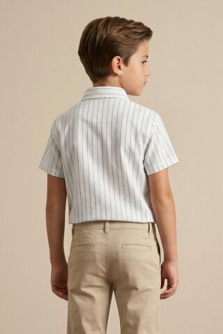 Çizgili Kısa Kol Dokulu Erkek Çocuk Gömlek Siyah - 8 Yaş