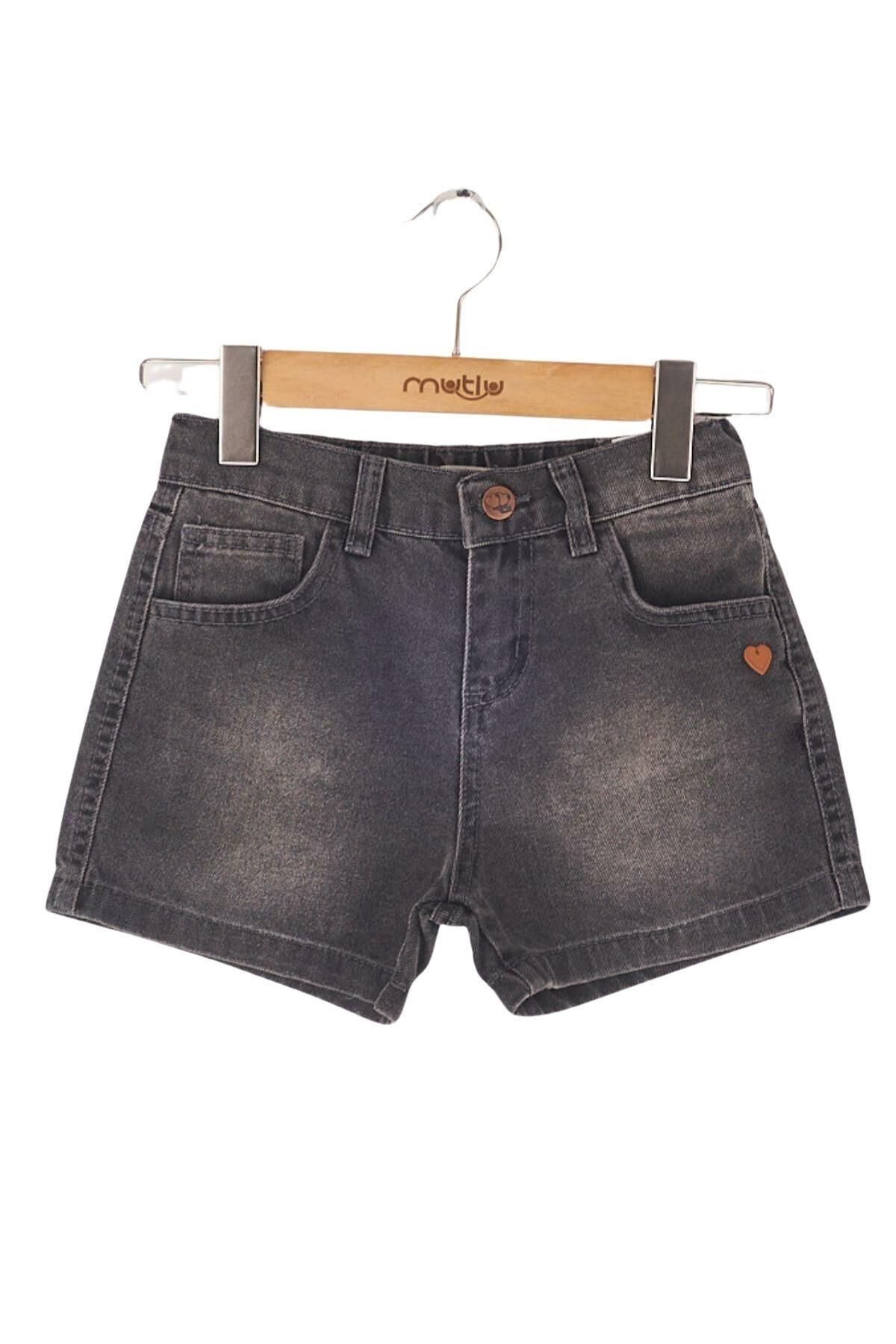 Mutlu Kids Kalp Armalı Kız Çocuk Şort Füme - 8 Yaş