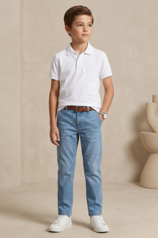 Mutlu Kids Polo Yaka Erkek Çocuk Tişört Beyaz - 5 Yaş