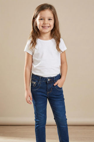 Mutlu Kids Cep Fermuarlı Kız Kot Pantolon ORTA MAVİ - 7 Yaş