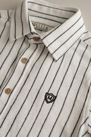 Çizgili Kısa Kol Dokulu Erkek Çocuk Gömlek Siyah - 9 Yaş