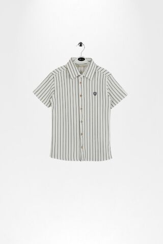 Çizgili Kısa Kol Dokulu Erkek Çocuk Gömlek Siyah - 9 Yaş