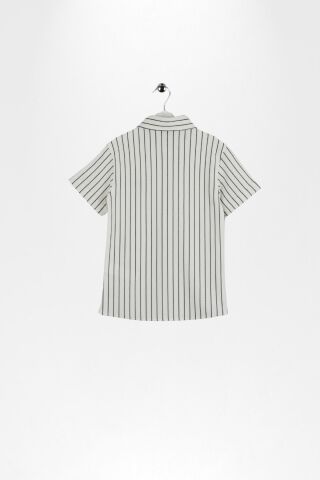 Çizgili Kısa Kol Dokulu Erkek Çocuk Gömlek Siyah - 9 Yaş