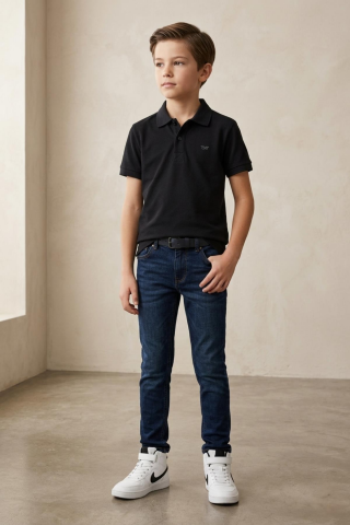 Mutlu Kids Polo Yaka Erkek Çocuk Tişört Siyah - 10 Yaş