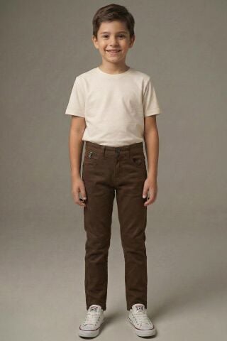Mutlu Kids Erkek Çocuk Gabardin Pantolon KAHVE - 4 Yaş