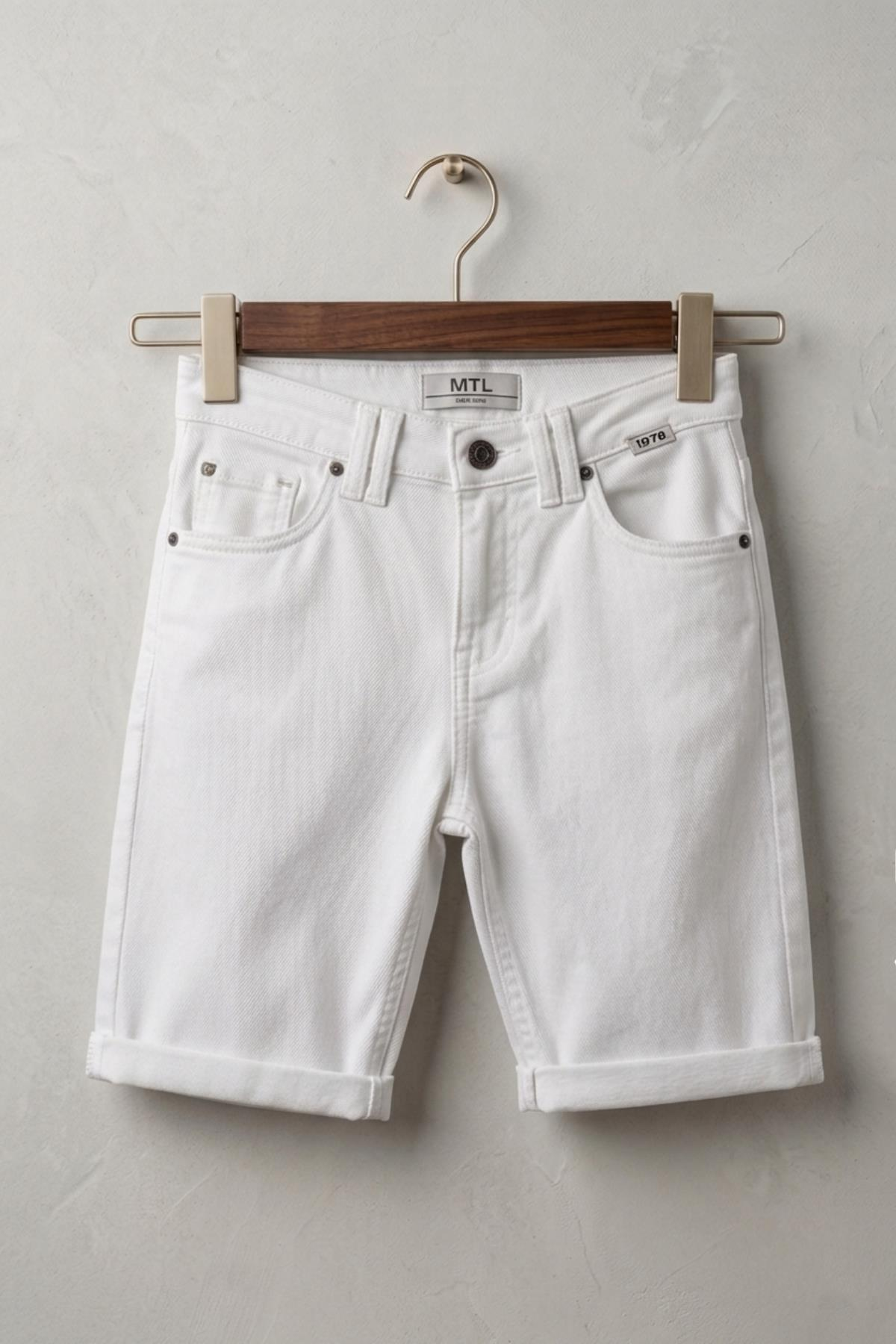 Mutlu Kids Erkek Çocuk Denim Şort Beyaz - 12 Yaş