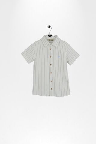 Çizgili Kısa Kol Dokulu Erkek Çocuk Gömlek Mavi - 9 Yaş