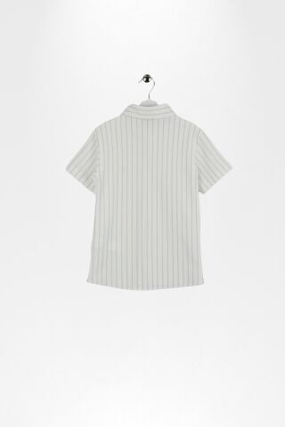 Çizgili Kısa Kol Dokulu Erkek Çocuk Gömlek Mavi - 9 Yaş