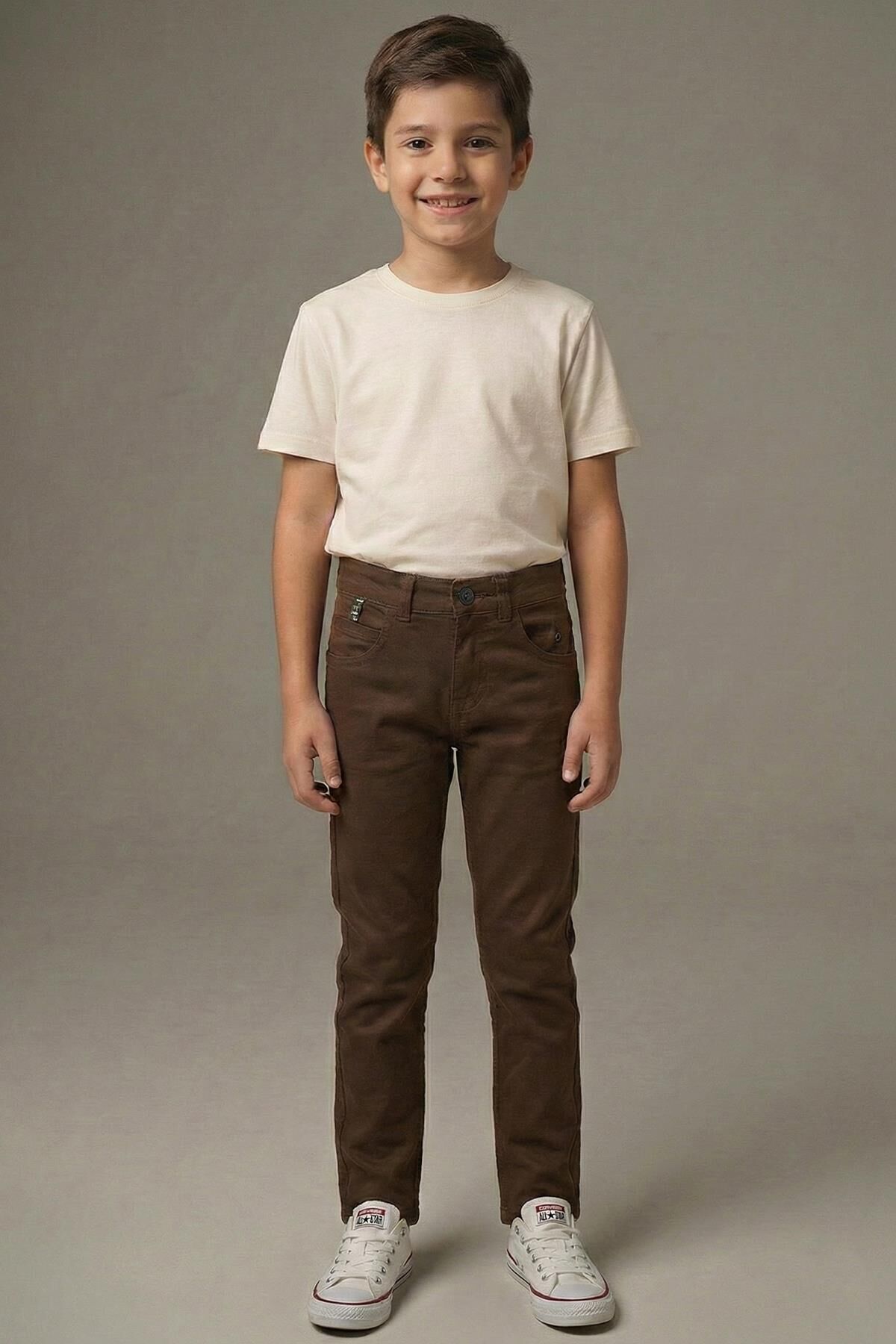 Mutlu Kids Erkek Çocuk Gabardin Pantolon KAHVE - 8 Yaş