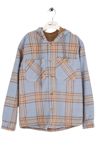 Mutlu Kids Kapüşonlu İçi Kürk Astarlı Erkek Çocuk Gömlek Gri - 14 Yaş