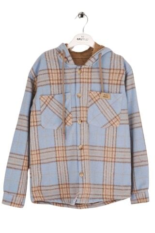 Mutlu Kids Kapüşonlu İçi Kürk Astarlı Erkek Çocuk Gömlek Mavi - 1 Yaş