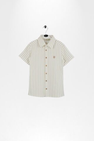 Çizgili Kısa Kol Dokulu Erkek Çocuk Gömlek KAHVE - 9 Yaş