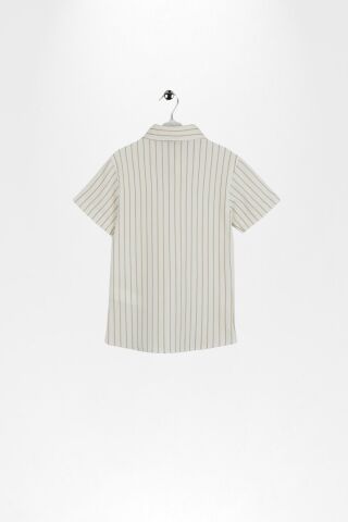 Çizgili Kısa Kol Dokulu Erkek Çocuk Gömlek KAHVE - 9 Yaş