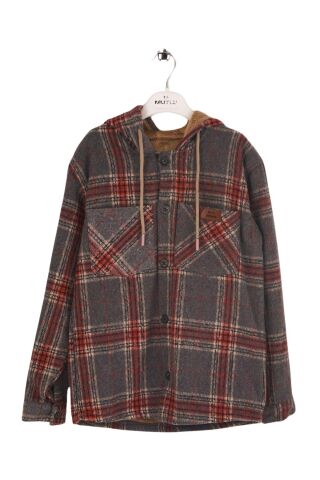 Mutlu Kids Kapüşonlu İçi Kürk Astarlı Erkek Çocuk Gömlek Gri - 3 Yaş