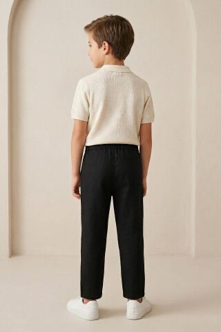 Keten Beli Lastikli Rahat Kalıp Erkek Çocuk Pantolon Siyah - 9 Yaş