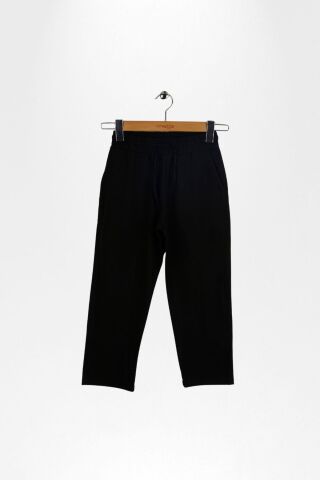 Keten Beli Lastikli Rahat Kalıp Erkek Çocuk Pantolon Siyah - 9 Yaş