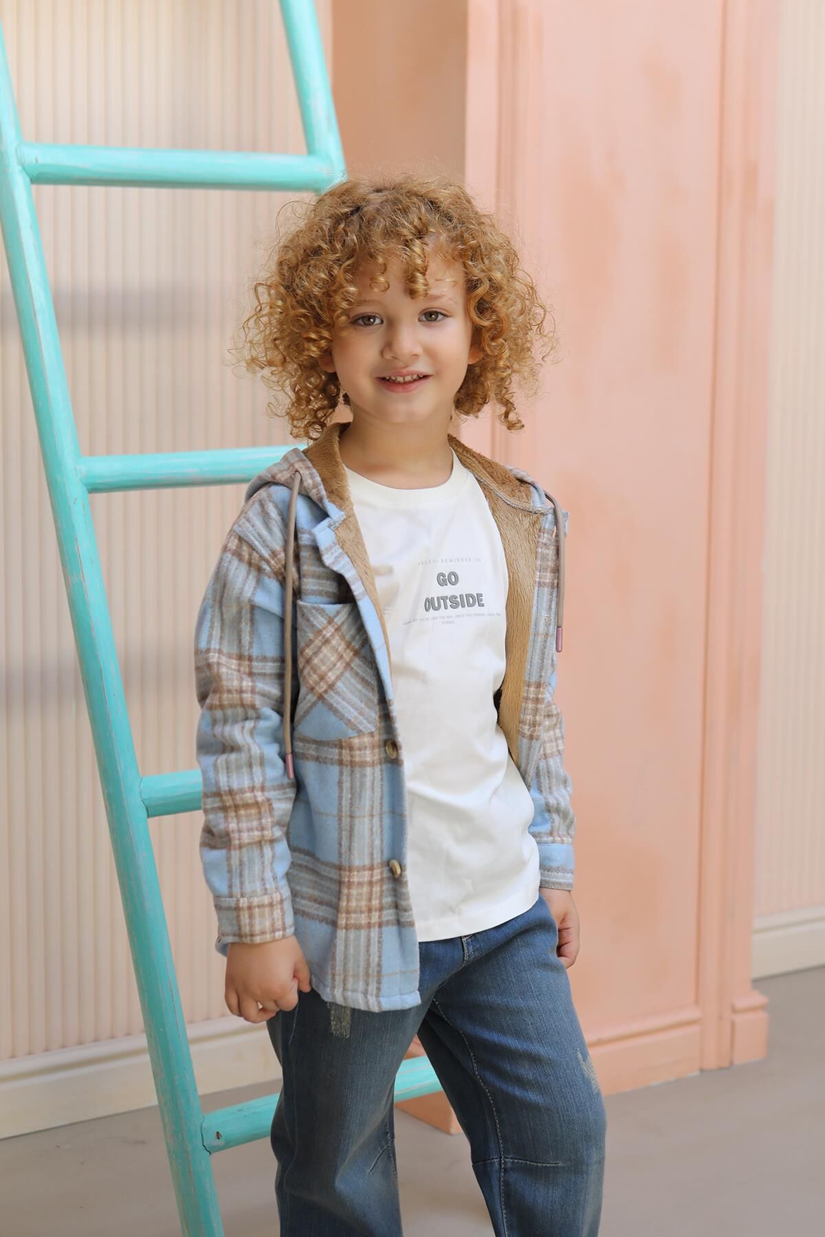 Mutlu Kids Kapüşonlu İçi Kürk Astarlı Erkek Çocuk Gömlek Mavi - 4 Yaş