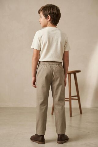 Keten Beli Lastikli Rahat Kalıp Erkek Çocuk Pantolon Bej - 8 Yaş
