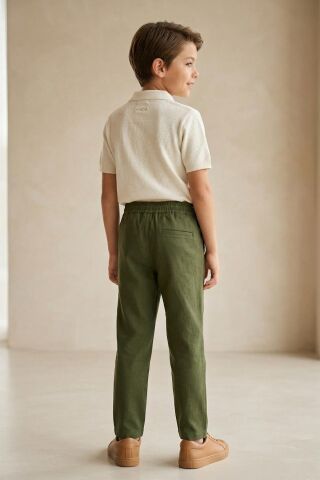 Keten Beli Lastikli Rahat Kalıp Erkek Çocuk Pantolon Haki - 9 Yaş