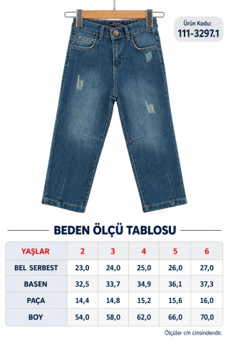 Erkek Çocuk Pens Detaylı Yıpratma Görünümlü Rahat Kesim Jean Pantolon YEŞİL TİNT - 6 Yaş