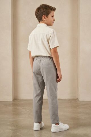 Keten Beli Lastikli Rahat Kalıp Erkek Çocuk Pantolon Gri - 9 Yaş