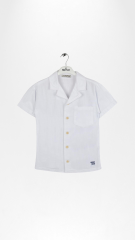 Havai Yaka Doğal Keten Kısa Kollu Erkek Çocuk Gömlek Beyaz - 9 Yaş