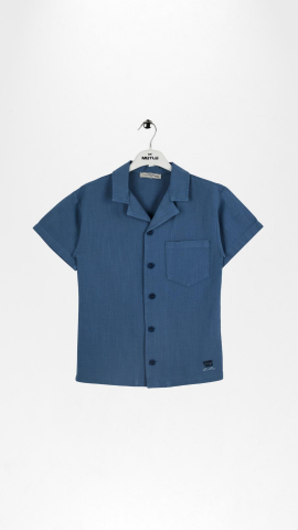 Havai Yaka Doğal Keten Kısa Kollu Erkek Çocuk Gömlek İndigo - 9 Yaş