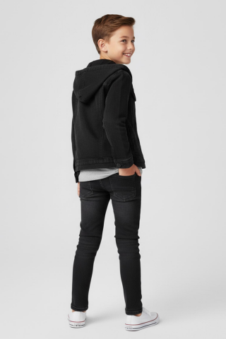 Mutlu Kids Erkek Çocuk Kapüşonlu Kot Gömlek Ceket Füme - 9 Yaş