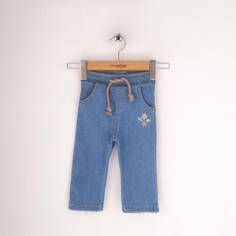 Mutlu Kids Çiçek Nakışlı Kız Bebek Pantolon Açık Mavi - 12-18 Ay