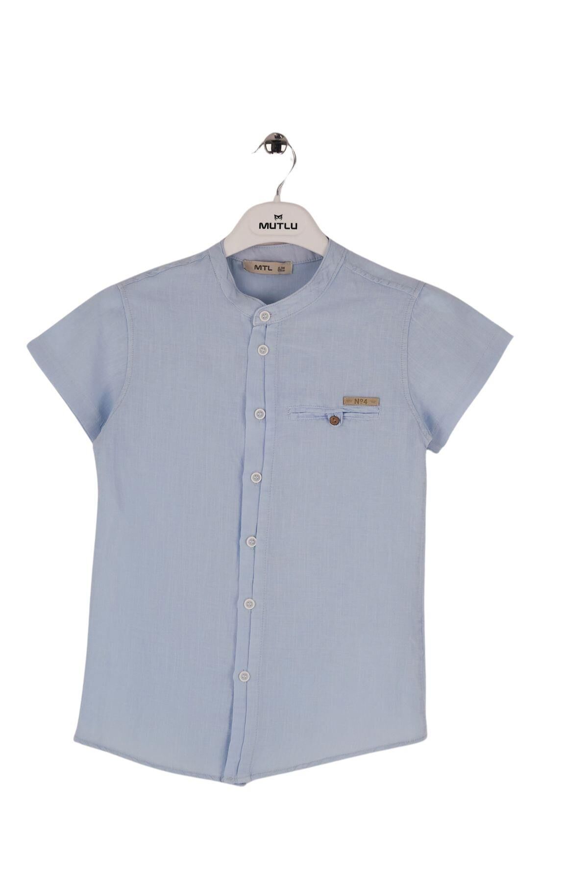 Mutlu Kids Hakim Yaka Kısa Kollu Erkek Çocuk Gömlek Mavi - 8 Yaş
