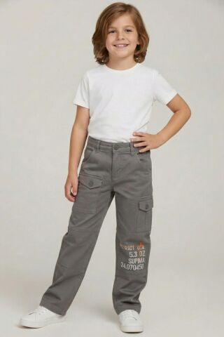 Mutlu Kids Baskı ve Cep Detaylı Erkek Çocuk Pantolon Krem - 9 Yaş