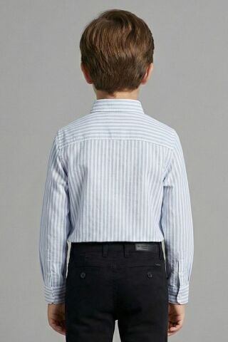 Mutlu Kids Çizgili Erkek Çocuk Gömlek Mavi - 14 Yaş