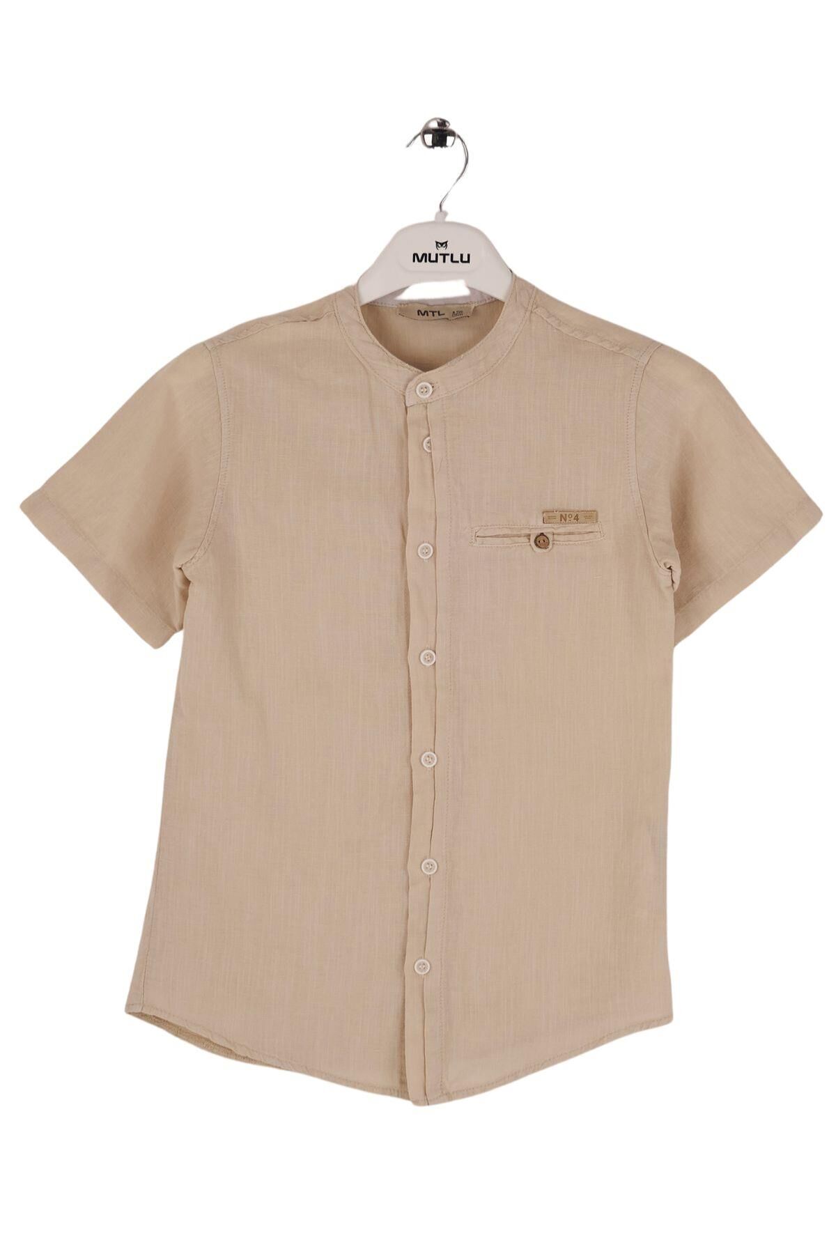 Mutlu Kids Hakim Yaka Kısa Kollu Erkek Çocuk Gömlek Bej - 10 Yaş