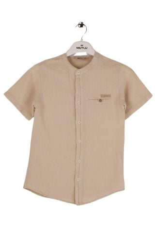 Mutlu Kids Hakim Yaka Kısa Kollu Erkek Çocuk Gömlek Bej - 10 Yaş