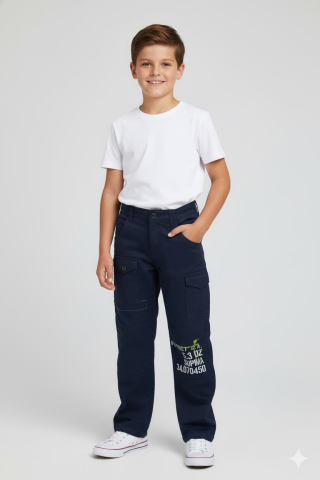 Mutlu Kids Baskı ve Cep Detaylı Erkek Çocuk Pantolon Lacivert - 9 Yaş